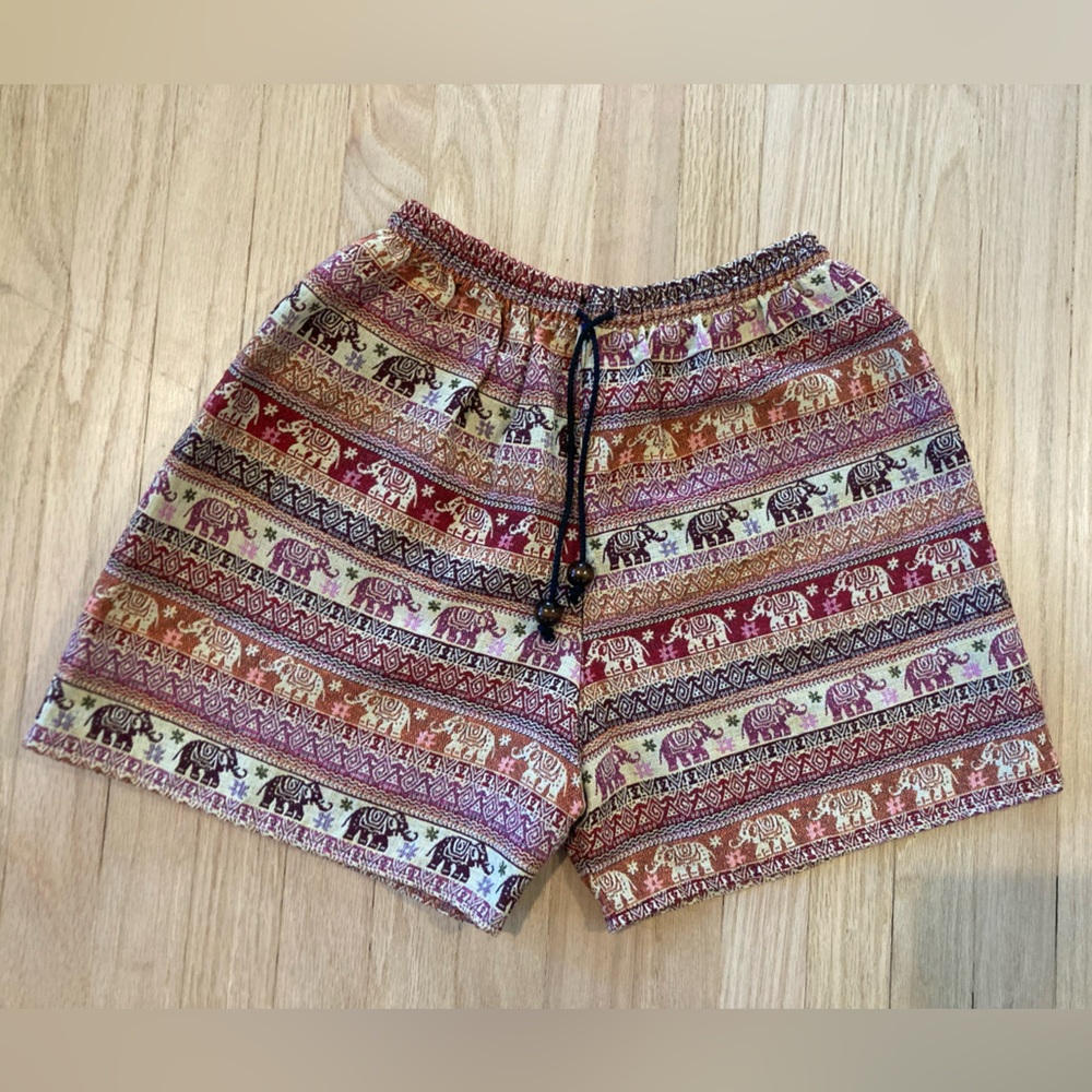 Bohemian Elephant Print Women S Shorts Orange Red Pink‎ Ethnic Eclectic Woven